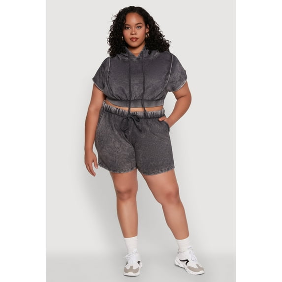 Womens Plus Size Trendy Fleece High Waist Drawstring Sweatshorts