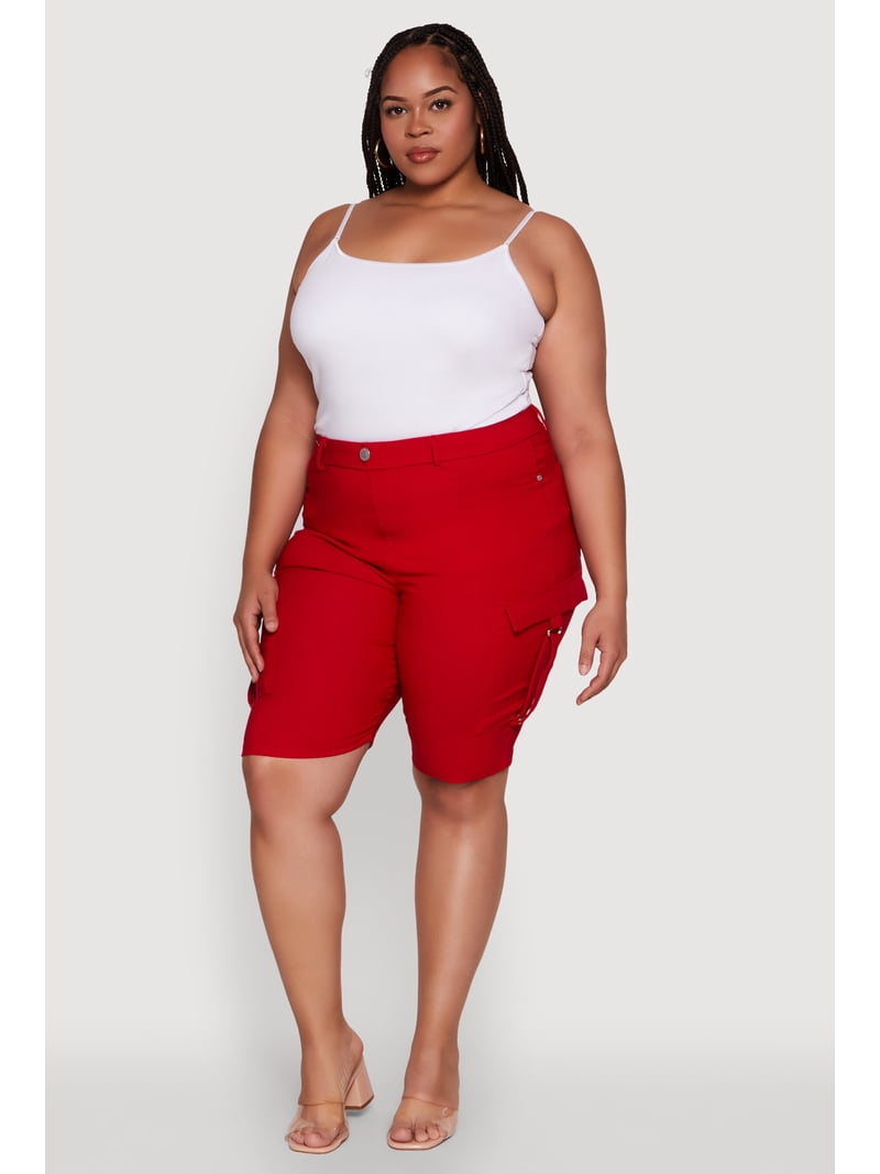 Womens Plus Size Trendy High Waisted Bermuda Shorts with Cargo