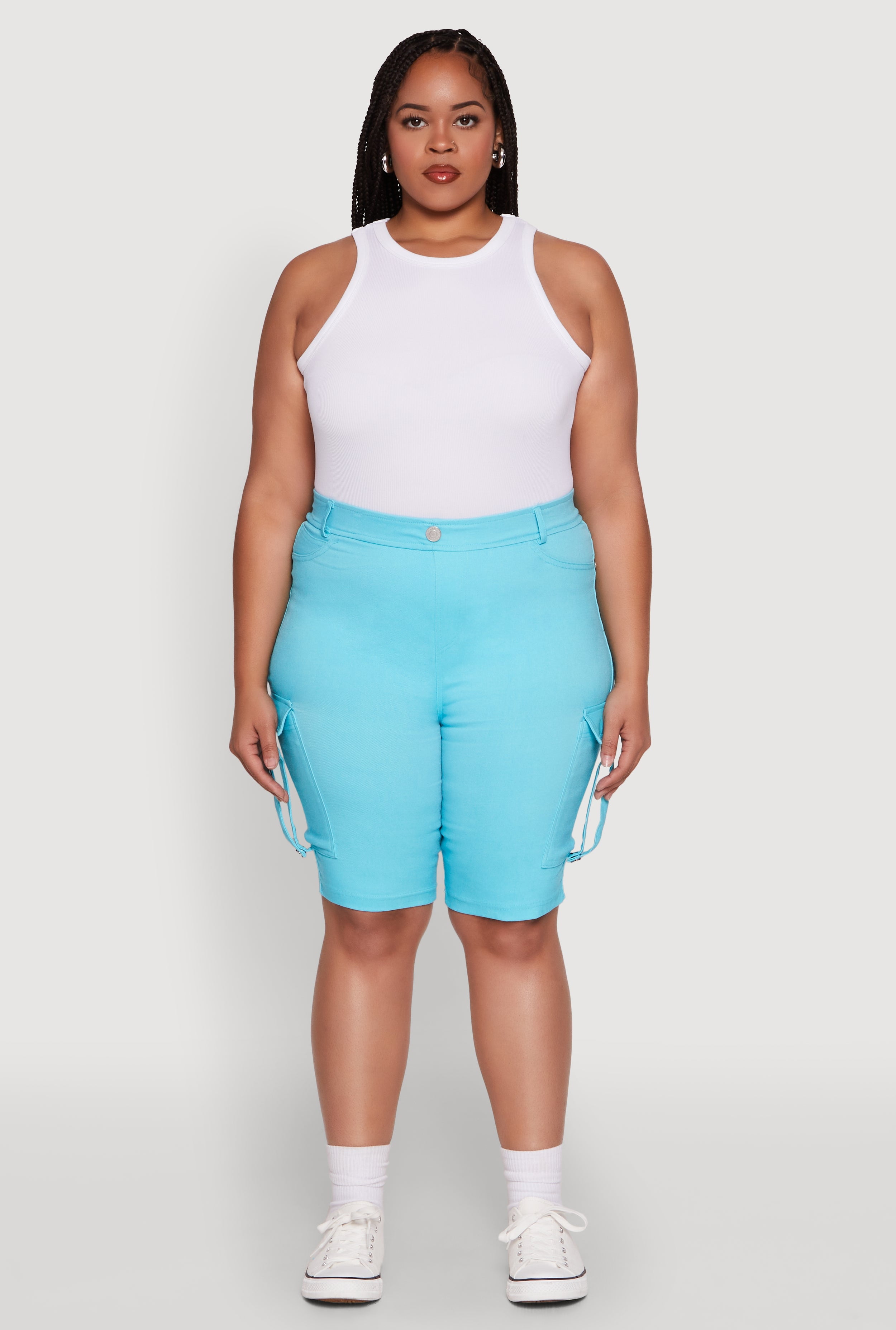 Womens Plus Size Trendy High Waisted Bermuda Shorts with Cargo