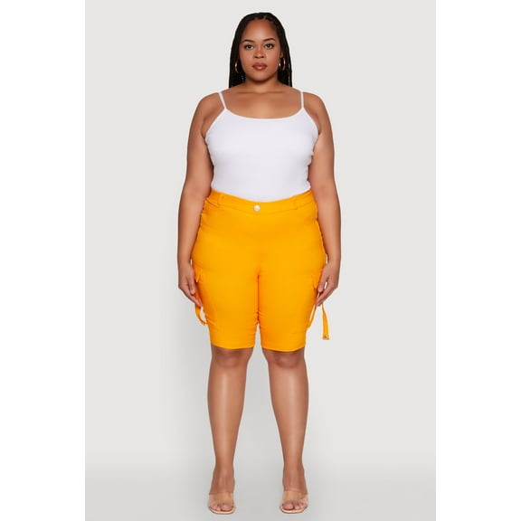 Womens Plus Size Trendy High Waisted Bermuda Shorts with Cargo Pockets