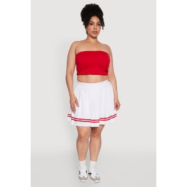 Womens Plus Size Trendy High Waisted Graphic Pleated Varsity Stripe Skirt