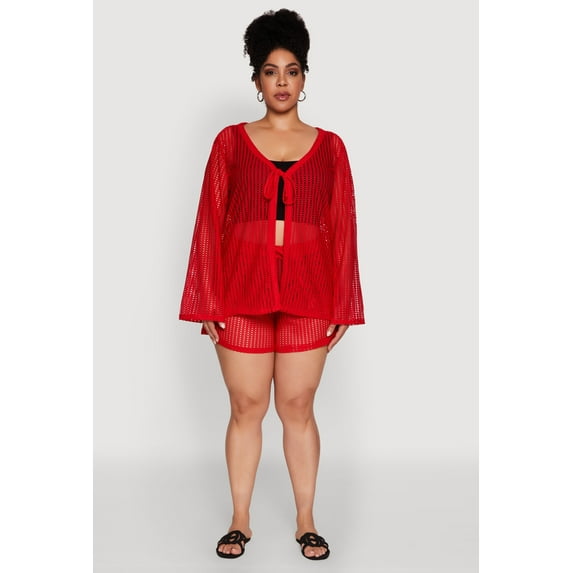 Womens Plus Size Trendy High Waisted Laser Cut Sheer Shorts