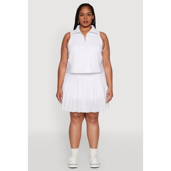 Womens Plus Size Trendy Jersey Mesh Pleated Active Skort