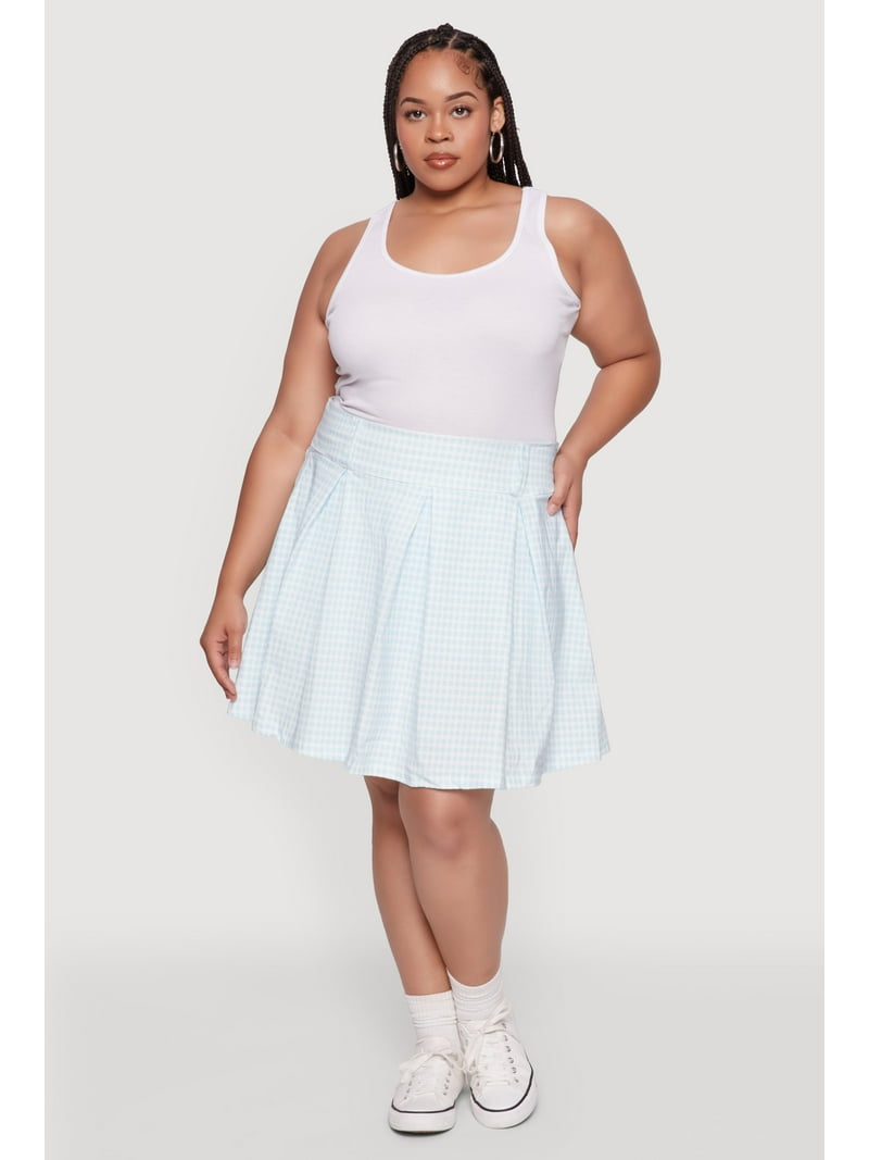 Womens Plus Size Trendy Plaid High Waist Pleated Skirt