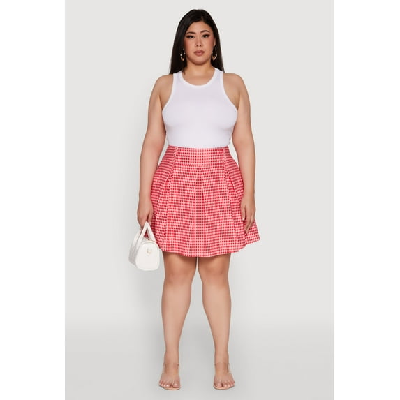 Womens Plus Size Trendy Plaid High Waist Pleated Skirt