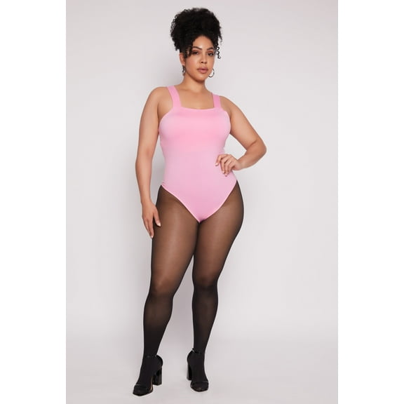 Womens Plus Size Trendy Seamless Square Neck Shelf Bra Bodysuit