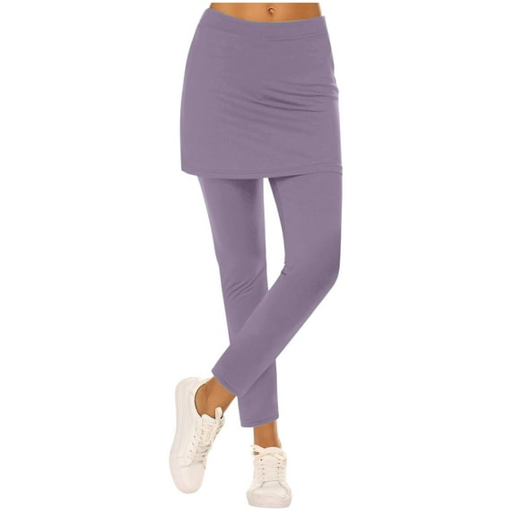 Womens Plus Size Trousers Womens Leggings with Skirt Tennis Skirted Leggings Stretchy Athletic Yoga Pants Purple L