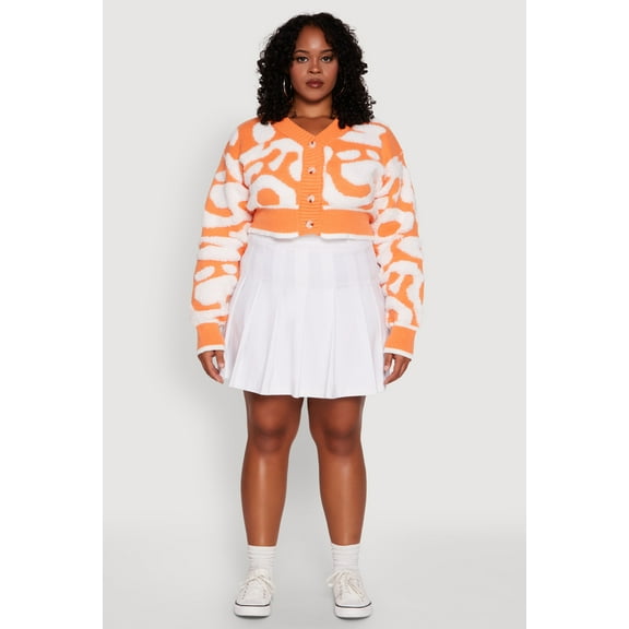 Womens Plus Size Tufted Knit Button Front Cropped Cardigan