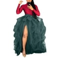 thumbnail image 1 of Womens Plus Size Tulle Skirts Solid Color Ruffle Side Split Hem Maxi Skirt Trendy Mesh High Waist Wedding Puffy Sunskirts, 1 of 7