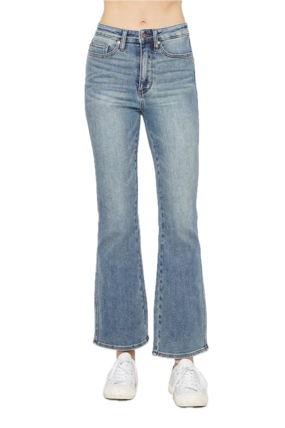 Womens Plus Size Tummy Control Bootcut Jeans Back Embroidered Pockets Figure Flattering Versatile Denim Stretch
