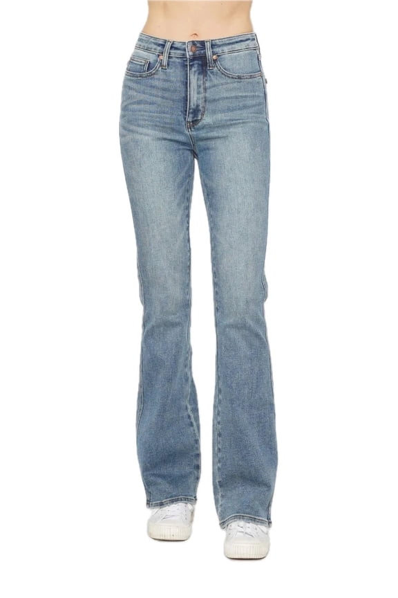 Womens Plus Size Tummy Control Bootcut Jeans Back Embroidered Pockets Figure Flattering Versatile Denim Stretch