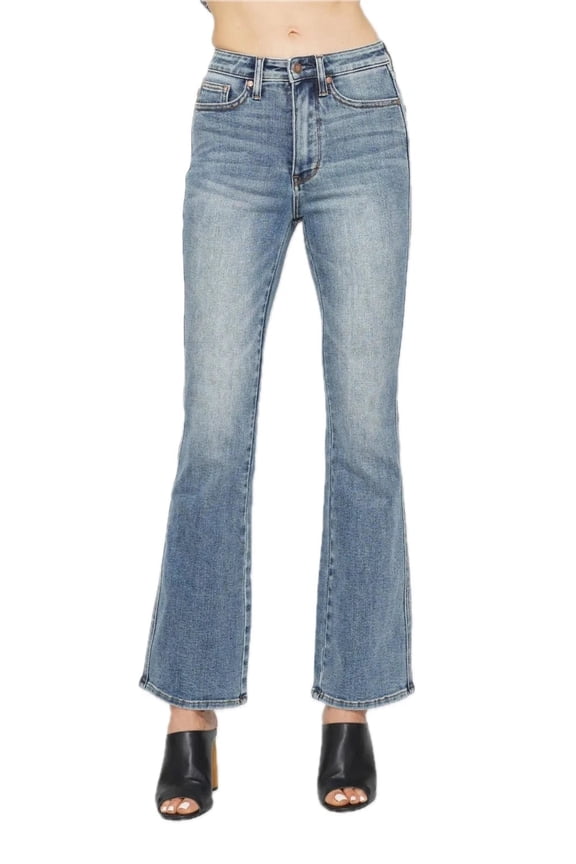 Womens Plus Size Tummy Control Bootcut Jeans Back Embroidered Pockets Figure Flattering Versatile Denim Stretch