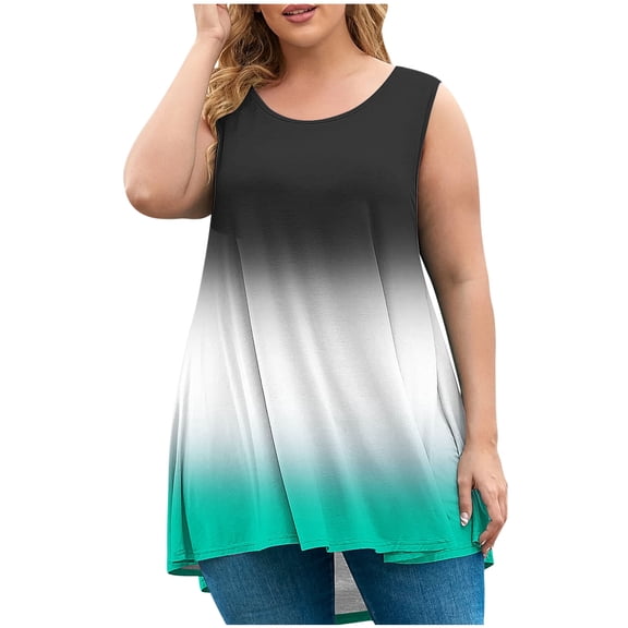 Womens Plus Size Tunic Tank Tops Summer Casual Sleeveless T-Shirts Loose Flowy Tunic Blouses for Leggings Camisoles for Women for Under Clothes Green 4XL