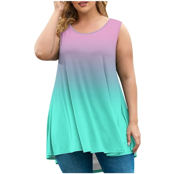 Womens Plus Size Tunic Tank Tops Summer Casual Sleeveless T-Shirts Loose Flowy Tunic Blouses for Leggings High Neck Workout Tank Tops Sky Blue 4XL