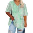 thumbnail image 1 of Womens Plus Size Tunic Tops Floral Short Sleeve V Neck Shirts Loose Comfy Summer Blouses Classic Fit Oversized Tshirts Dressy Casual Ethnic Tees Ladies Spring Vintage Clothes Vacation Outfits, 1 of 4