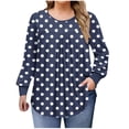 thumbnail image 1 of Womens Plus Size Tunic Tops, Long Sleeve Shirts for Women Fall Fashion Polka Dots Printed Ribbed Crewneck Oversized T Shirts Dressy Blouses L-5XL, 1 of 5