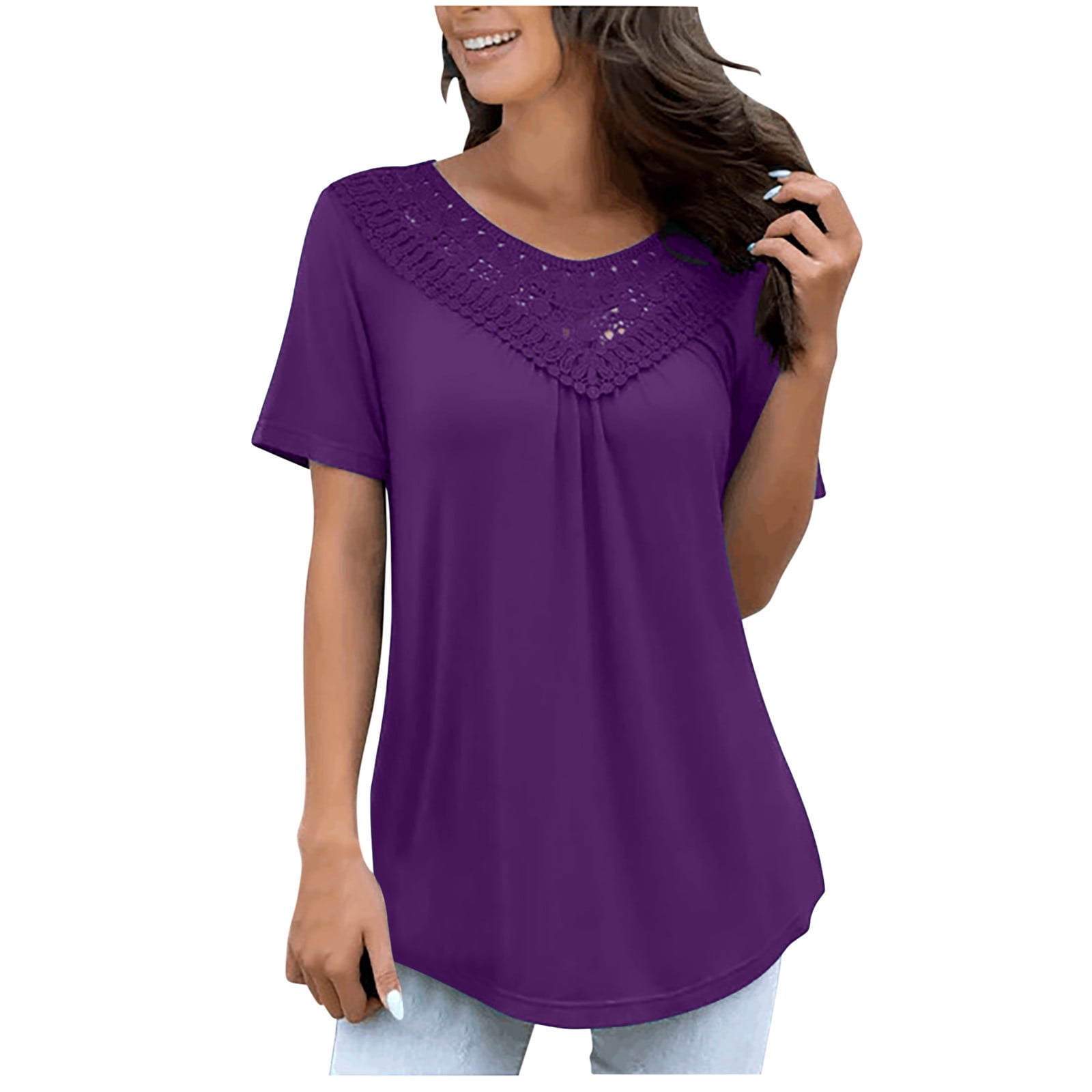 Mansy Women's Summer Ruffle Sleeve Top - Eyelet V Neck Tunic Blouse, Casual Dressy Shirt