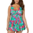 thumbnail image 1 of Womens Plus Size Twist-Knot Swimdress Tummy Control Two Piece Slimming Skirt Swimsuit Floral Bathing Suit, 1 of 9