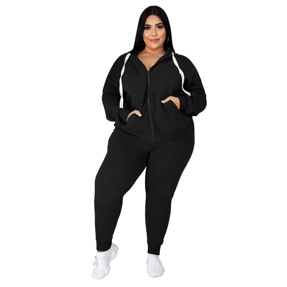Womens Plus Size Two Piece Outfits Sweatsuits Casual Long Sleeve Set With Pockets