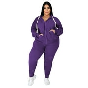 Womens Plus Size Two Piece Outfits Sweatsuits Casual Long Sleeve Set With Pockets