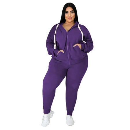 Womens Plus Size Two Piece Outfits Sweatsuits Casual Long Sleeve Set With Pockets