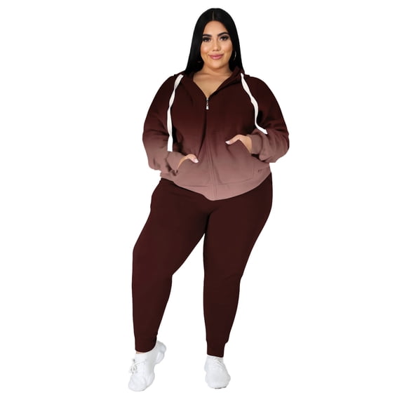 Womens Plus Size Two Piece Outfits Sweatsuits Casual Long Sleeve Set With Pockets
