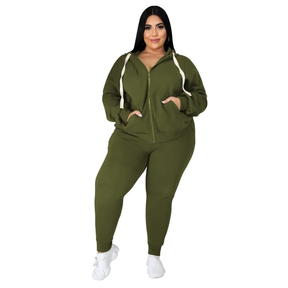 Womens Plus Size Two Piece Outfits Sweatsuits Casual Long Sleeve Set With Pockets