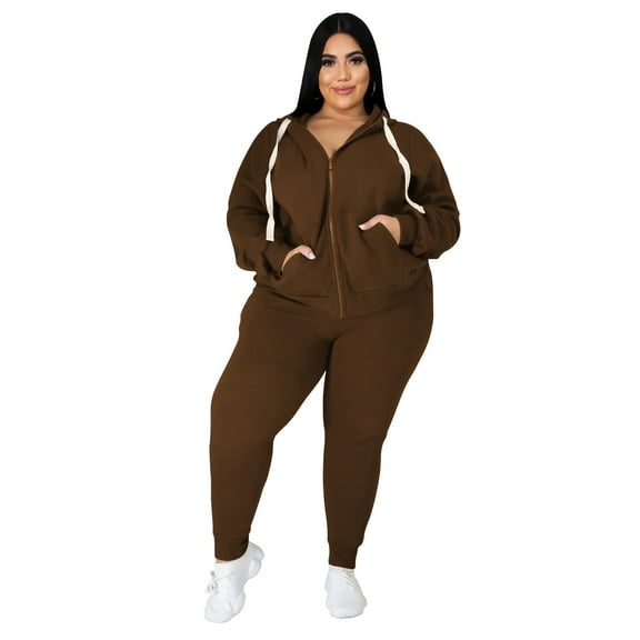 Womens Plus Size Two Piece Outfits Sweatsuits Casual Long Sleeve Set With Pockets