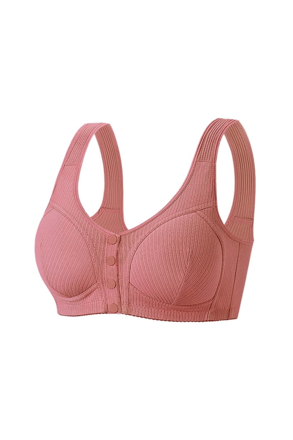 Womens Plus Size Underwear Solid Front Closure Wireless Tank Bra Creative Design Pink 54
