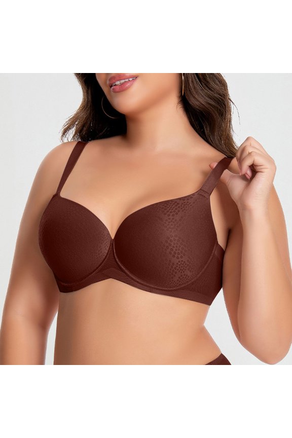 Womens Plus Size Underwear Solid Minimizer Push Up Anti-Sag Breathable Full Cup Bra Coffee G