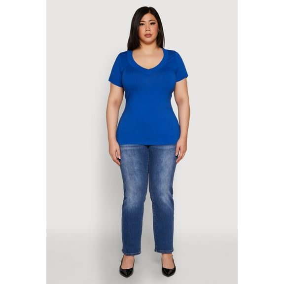 Womens Plus Size V Neck Short Sleeve Tee