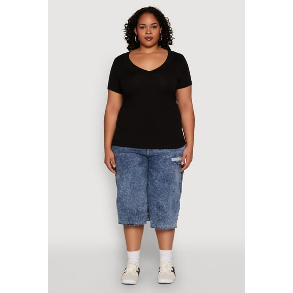 Womens Plus Size V Neck Short Sleeve Tee