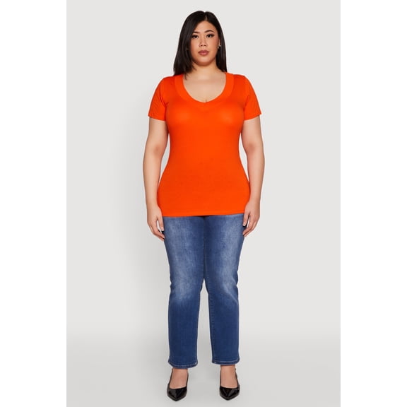 Womens Plus Size V Neck Short Sleeve Tee