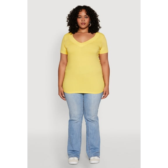 Womens Plus Size V Neck Short Sleeve Tee