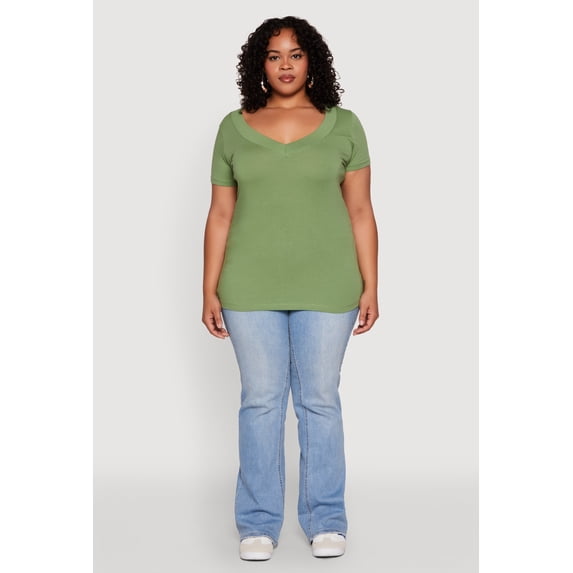 Women's Plus Size V Neck Short Sleeve Tee