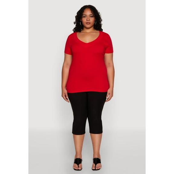 Womens Plus Size V Neck Short Sleeve Tee