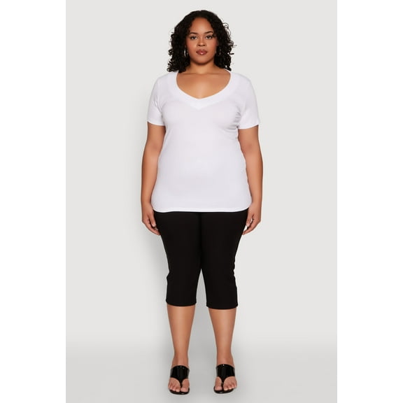 Womens Plus Size V Neck Short Sleeve Tee