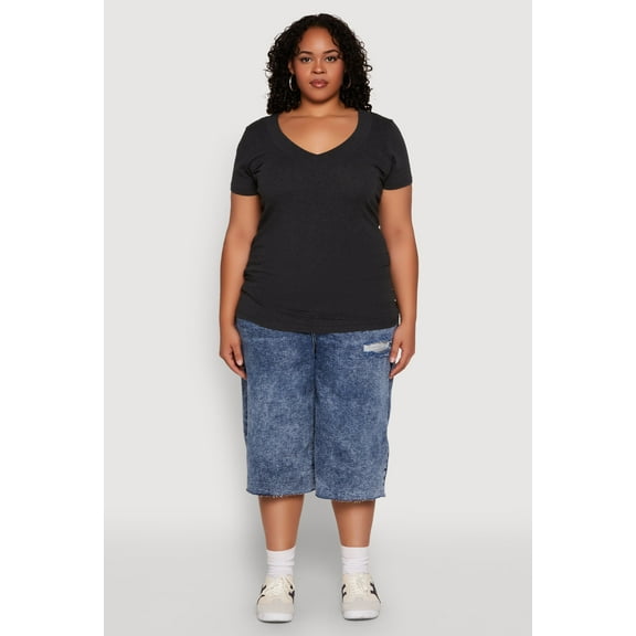 Womens Plus Size V Neck Short Sleeve Tee