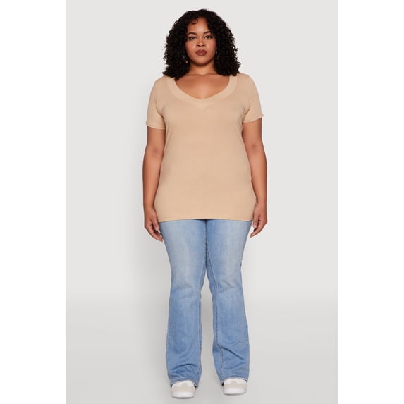 Women's Plus Size V Neck Short Sleeve Tee