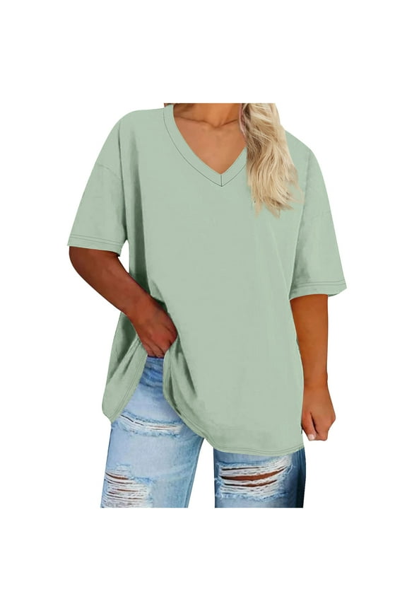 Womens Plus Size V Neck T Shirts Short Sleeve Tops Casual Summer Tshirts Loose Tee S-5X