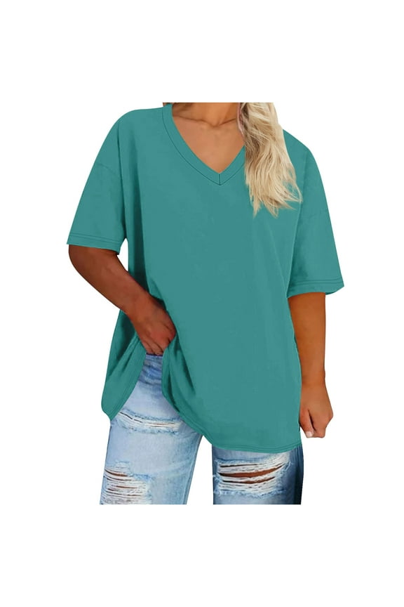Womens Plus Size V Neck T Shirts Short Sleeve Tops Casual Summer Tshirts Loose Tee XL-5X