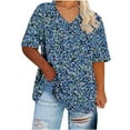 thumbnail image 1 of Womens Plus Size V-Neck Tops Oversized Short Sleeve Print Shirts for Women Loose Fit Casual Top Summer Graphic Tees for Women, 1 of 5