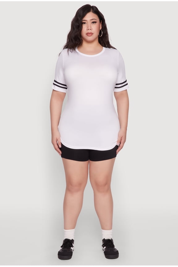 Womens Plus Size Varsity Stripe Detail Short Sleeve Tee