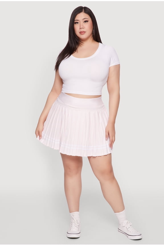 Womens Plus Size Varsity Stripe Pleated Tennis Skirt
