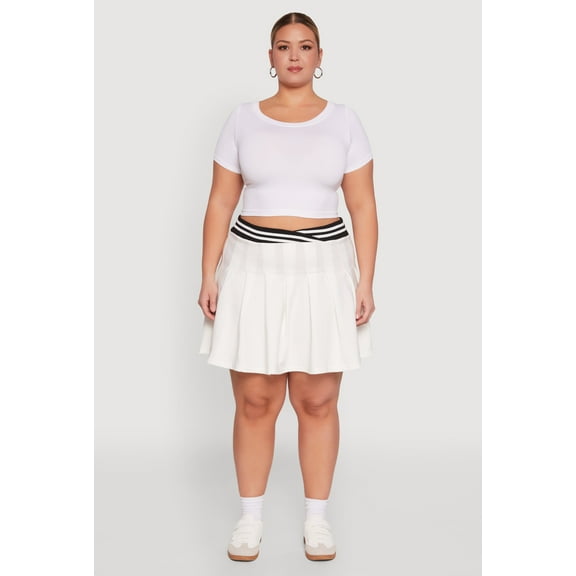 Womens Plus Size Varsity Stripe Waistband Pleated Skirt