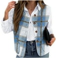 thumbnail image 1 of Womens Plus Size Vests Casual Double-Sided Daily Printed Loose Collarless Button Coat(Blue M), 1 of 5