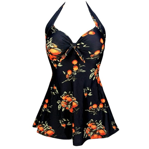 Womens Plus Size Vintage Pin Up Retro Fashion Swimdress One Piece Swimsuit