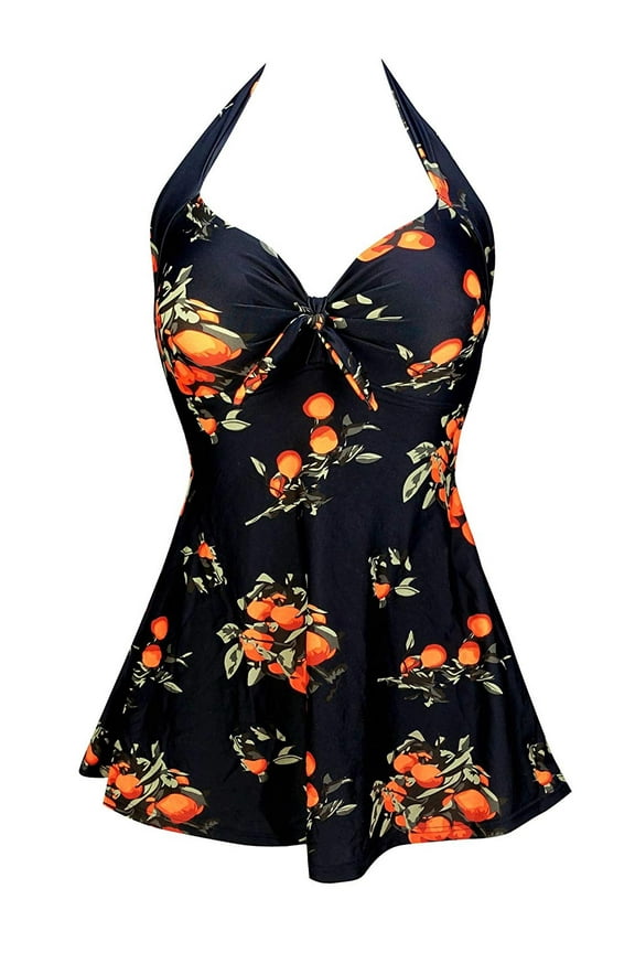 Womens Plus Size Vintage Pin Up Retro Fashion Swimdress One Piece Swimsuit