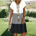 thumbnail image 1 of Womens Plus Size Vneck Dresses Short Sleeve Casual Summer Tiered Loose Fitting Splicing Shift Midi Dress, 1 of 4