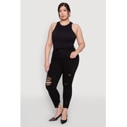 Womens Plus Size WAX High Waist Ripped Skinny Jeans